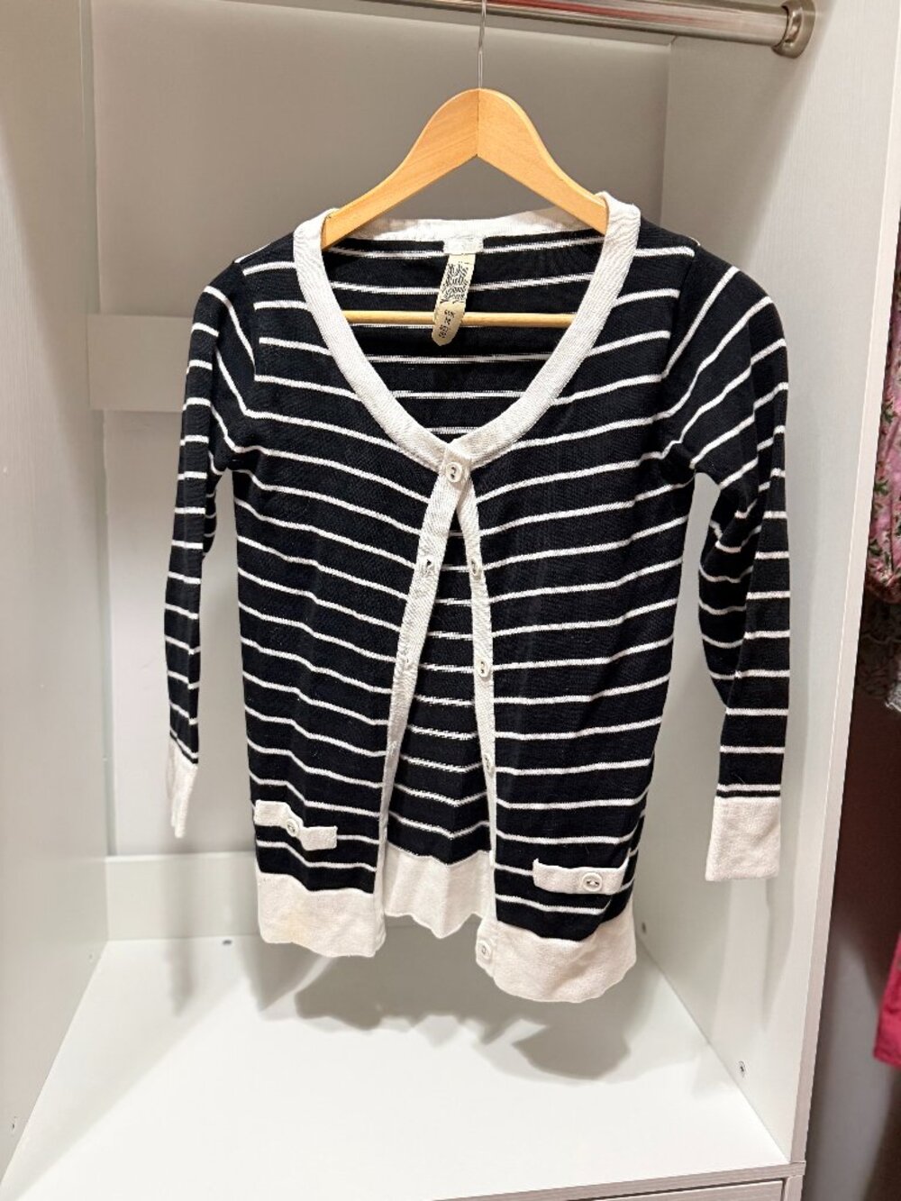 Pull & Bear Striped V-Neck Cardigan - Preppy Chic - Size M